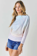 Tie Dye Knit Boatneck Elastic Hem Top - Fit Me For 20