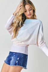 Tie Dye Knit Boatneck Elastic Hem Top - Fit Me For 20