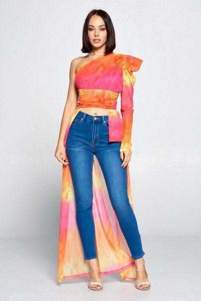 Tie Dye One Shoulder Top - Fit Me For 20