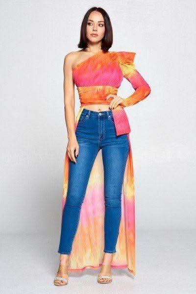 Tie Dye One Shoulder Top - Fit Me For 20