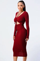 Trendy Front Shirring Cut-out Long Sleeved Dress - Fit Me For 20