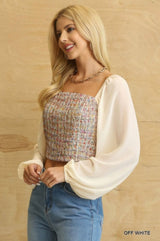 Tweed Bodice And Chiffon Square Top With Back Zipper - Fit Me For 20