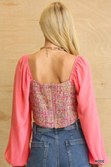 Tweed Bodice And Chiffon Square Top With Back Zipper - Fit Me For 20