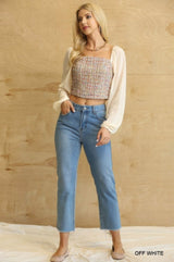 Tweed Bodice And Chiffon Square Top With Back Zipper - Fit Me For 20