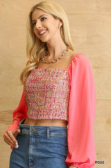 Tweed Bodice And Chiffon Square Top With Back Zipper - Fit Me For 20