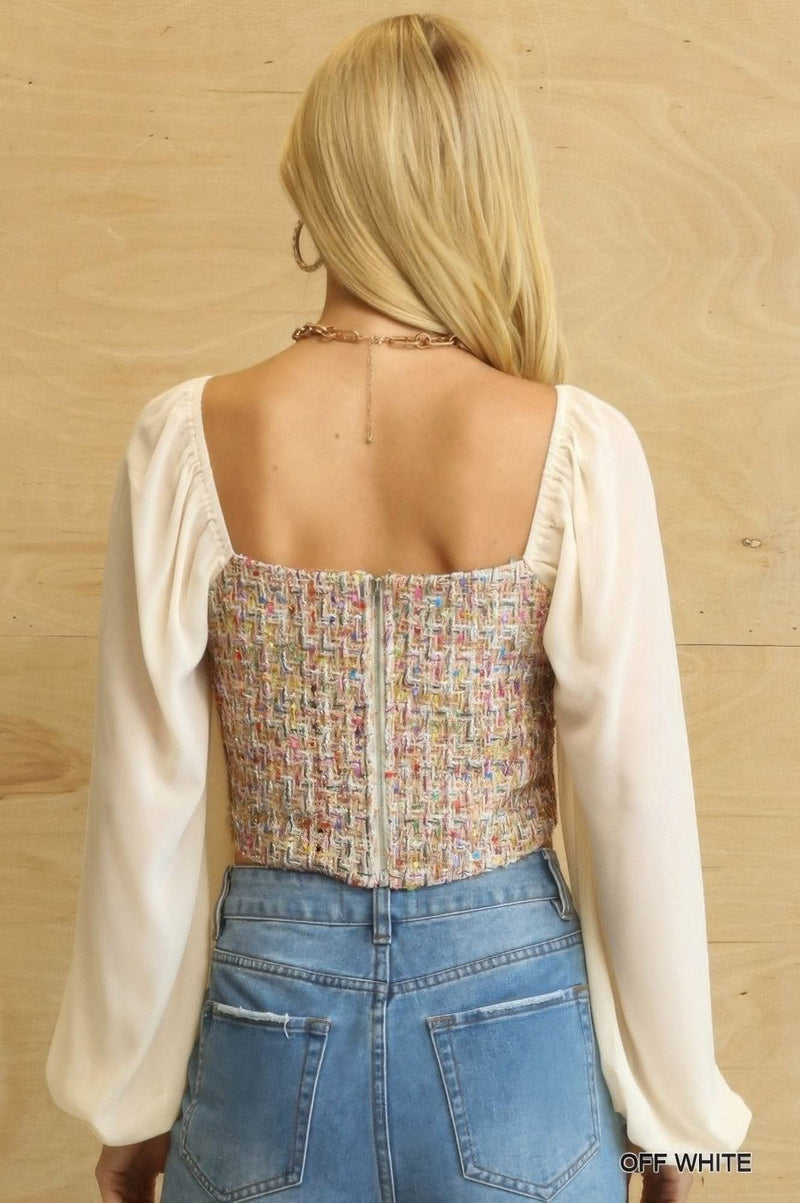 Tweed Bodice And Chiffon Square Top With Back Zipper - Fit Me For 20
