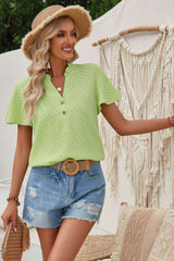V Neck Loose Fit Solid Button Plaid Shirt - Fit Me For 20