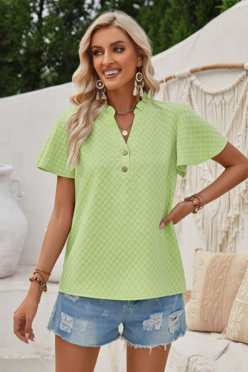 V Neck Loose Fit Solid Button Plaid Shirt - Fit Me For 20