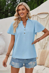 V Neck Loose Fit Solid Button Plaid Shirt - Fit Me For 20
