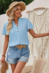V Neck Loose Fit Solid Button Plaid Shirt - Fit Me For 20