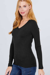 V-neck Sweater W/rivet Button - Fit Me For 20