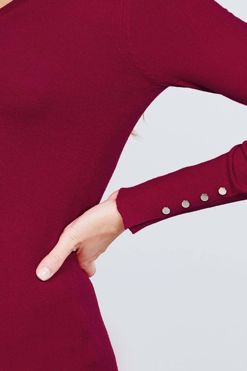 V-neck Sweater W/rivet Button - Fit Me For 20