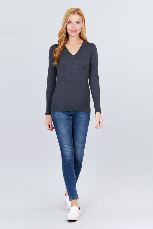 V-neck Sweater W/rivet Button - Fit Me For 20