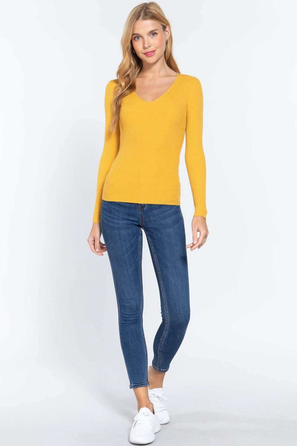 V-neck Viscose Rib Sweater - Fit Me For 20