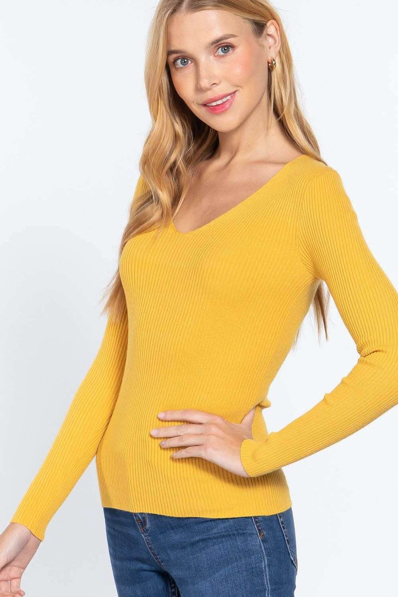 V-neck Viscose Rib Sweater - Fit Me For 20