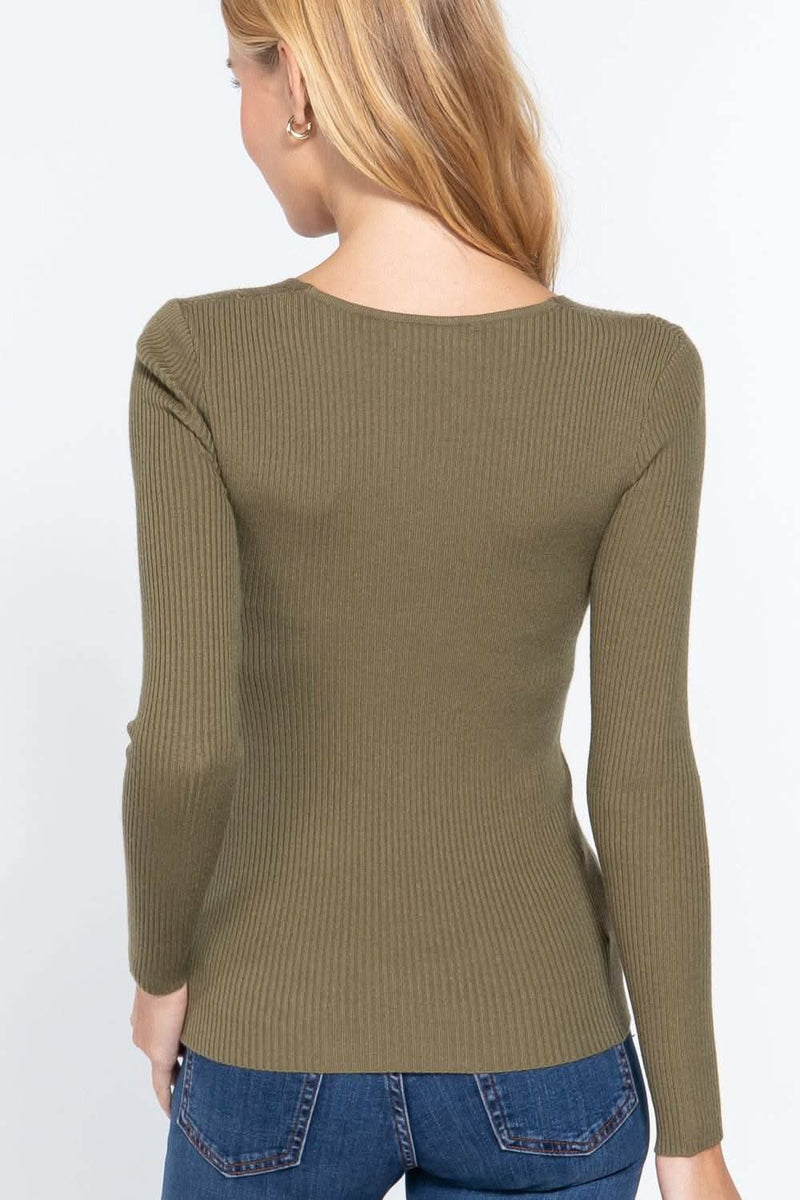 V-neck Viscose Rib Sweater - Fit Me For 20