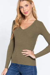 V-neck Viscose Rib Sweater - Fit Me For 20