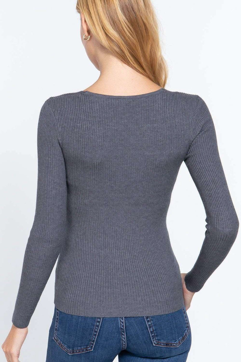 V-neck Viscose Rib Sweater - Fit Me For 20