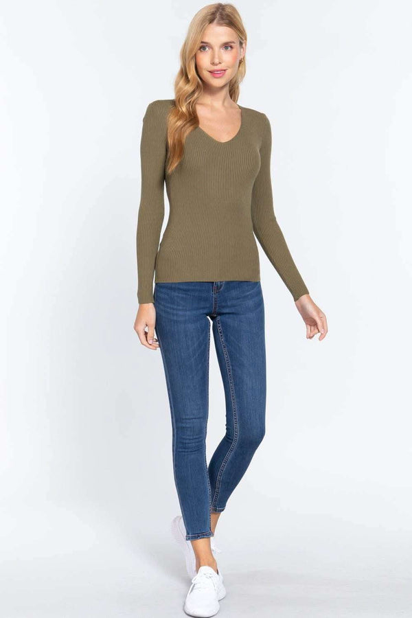 V-neck Viscose Rib Sweater - Fit Me For 20