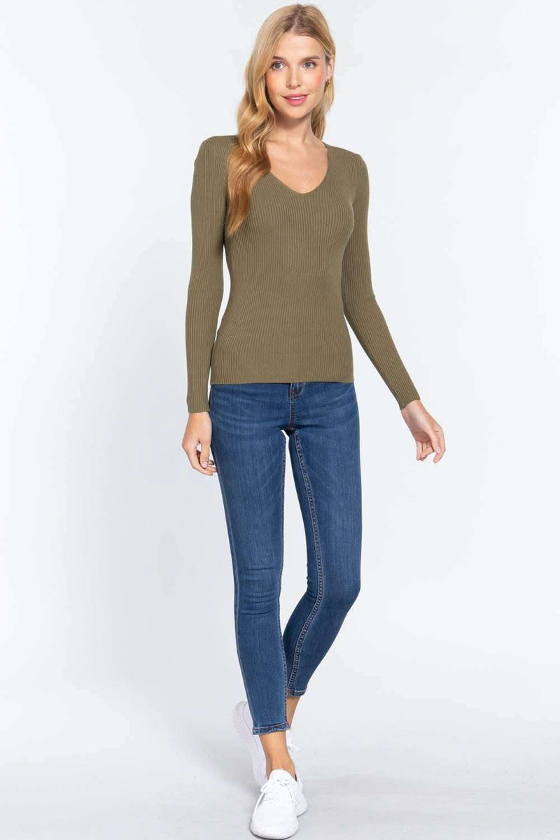 V-neck Viscose Rib Sweater - Fit Me For 20