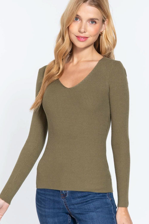 V-neck Viscose Rib Sweater - Fit Me For 20