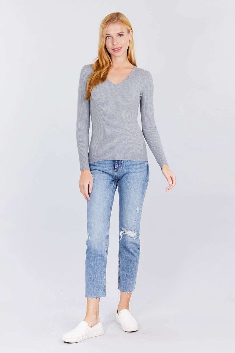 V-neck Viscose Rib Sweater - Fit Me For 20