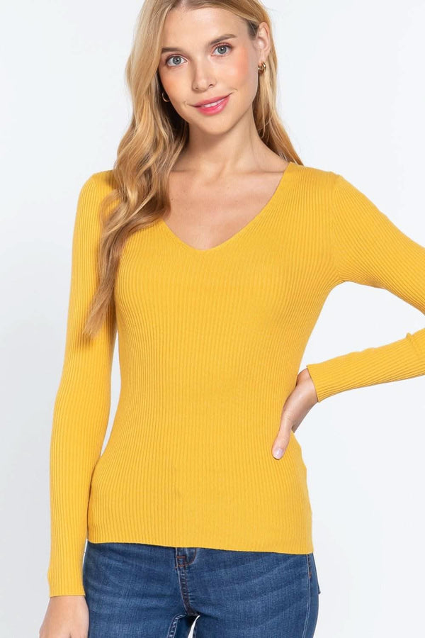 V-neck Viscose Rib Sweater - Fit Me For 20