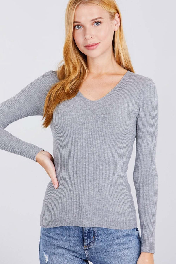V-neck Viscose Rib Sweater - Fit Me For 20