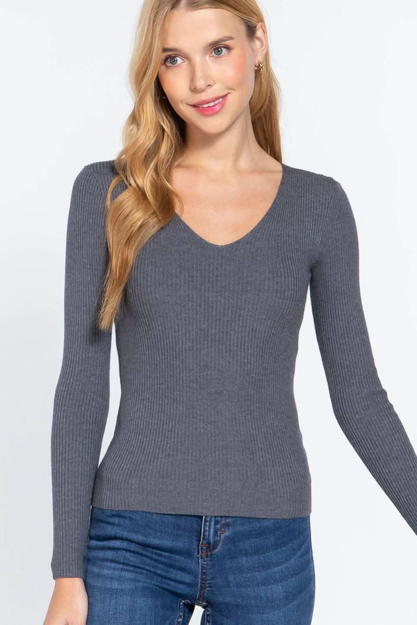 V-neck Viscose Rib Sweater - Fit Me For 20