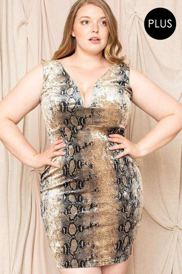 Velour Snake Print Plus Mini Dress - Fit Me For 20