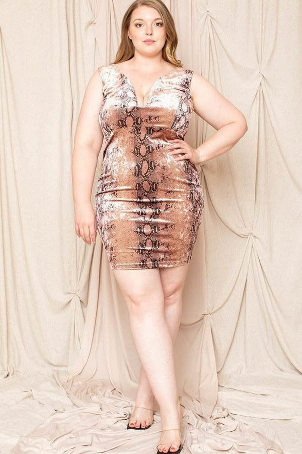Velour Snake Print Plus Mini Dress - Fit Me For 20