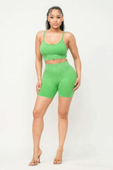 Washed Seamless Basic Tank Top And Shorts Set - Fit Me For 20