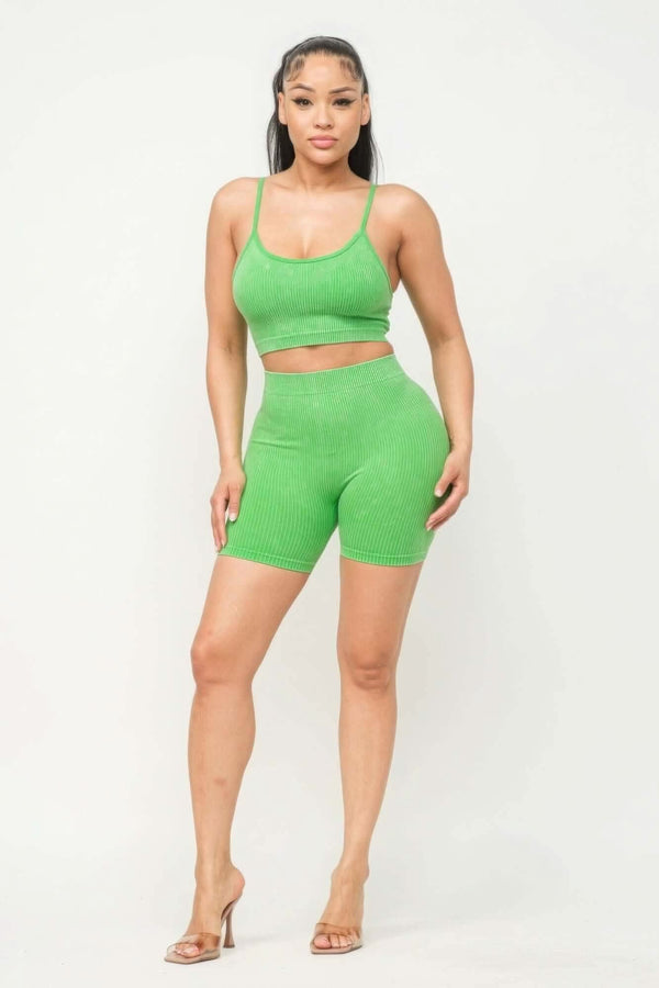 Washed Seamless Basic Tank Top And Shorts Set - Fit Me For 20