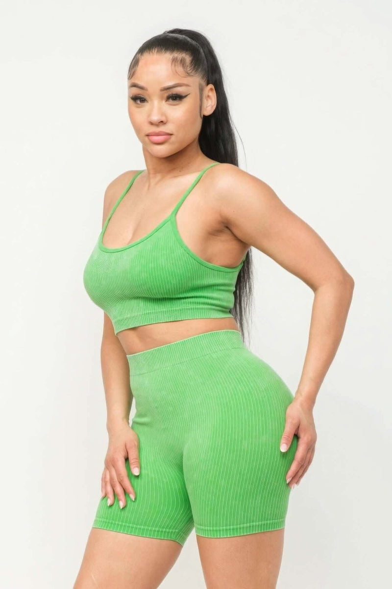 Washed Seamless Basic Tank Top And Shorts Set - Fit Me For 20