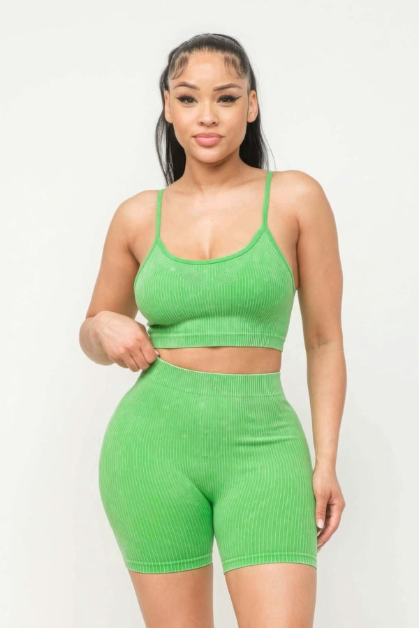 Washed Seamless Basic Tank Top And Shorts Set - Fit Me For 20