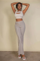 Wavy Print High Waist Flare Pants - Fit Me For 20