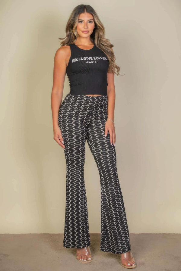 Wavy Print High Waist Flare Pants - Fit Me For 20