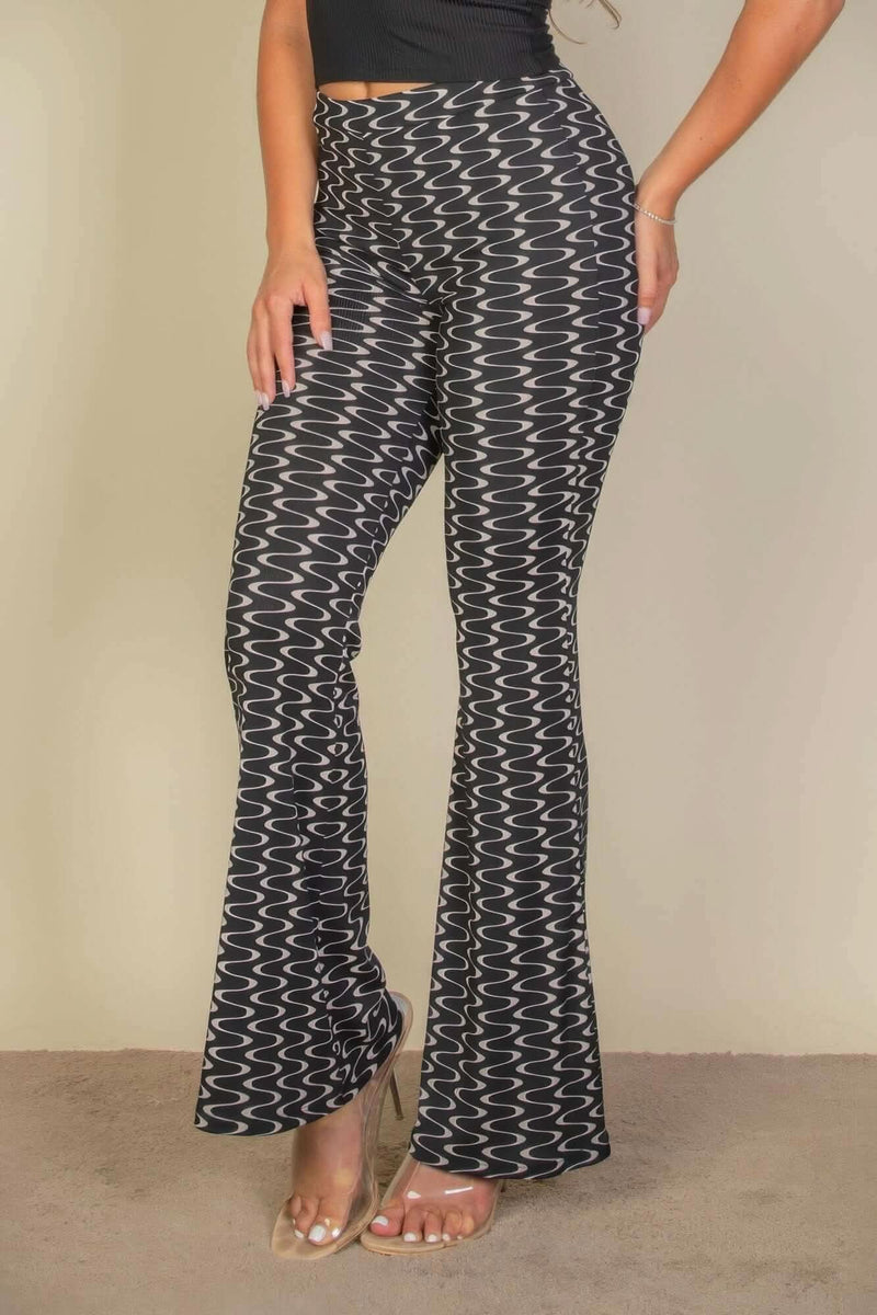 Wavy Print High Waist Flare Pants - Fit Me For 20