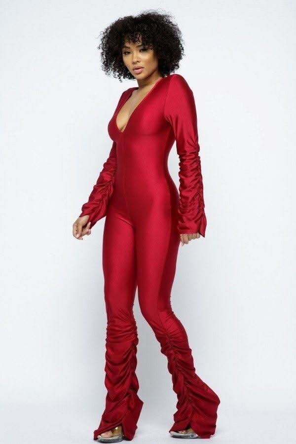 Yoga Shoulder Padded Ruched Stacked Jumpsuit - Fit Me For 20