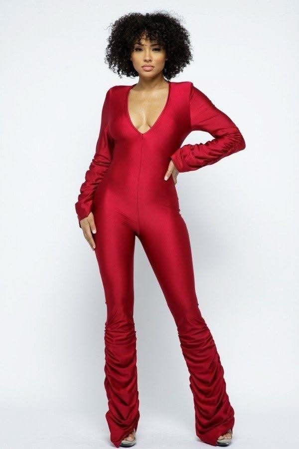 Yoga Shoulder Padded Ruched Stacked Jumpsuit - Fit Me For 20
