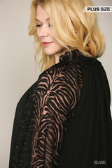 Zebra Burnout Sleeve Ruffled Neck Bubble Crepe Blouse - Fit Me For 20