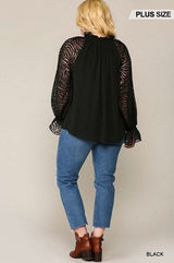 Zebra Burnout Sleeve Ruffled Neck Bubble Crepe Blouse - Fit Me For 20