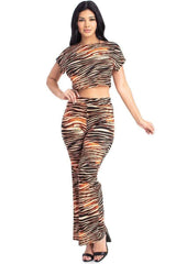 Zebra Print Crop Top And Palazzo Pants Set - Fit Me For 20
