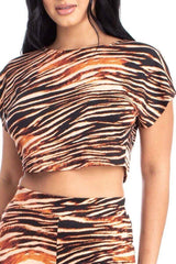 Zebra Print Crop Top And Palazzo Pants Set - Fit Me For 20
