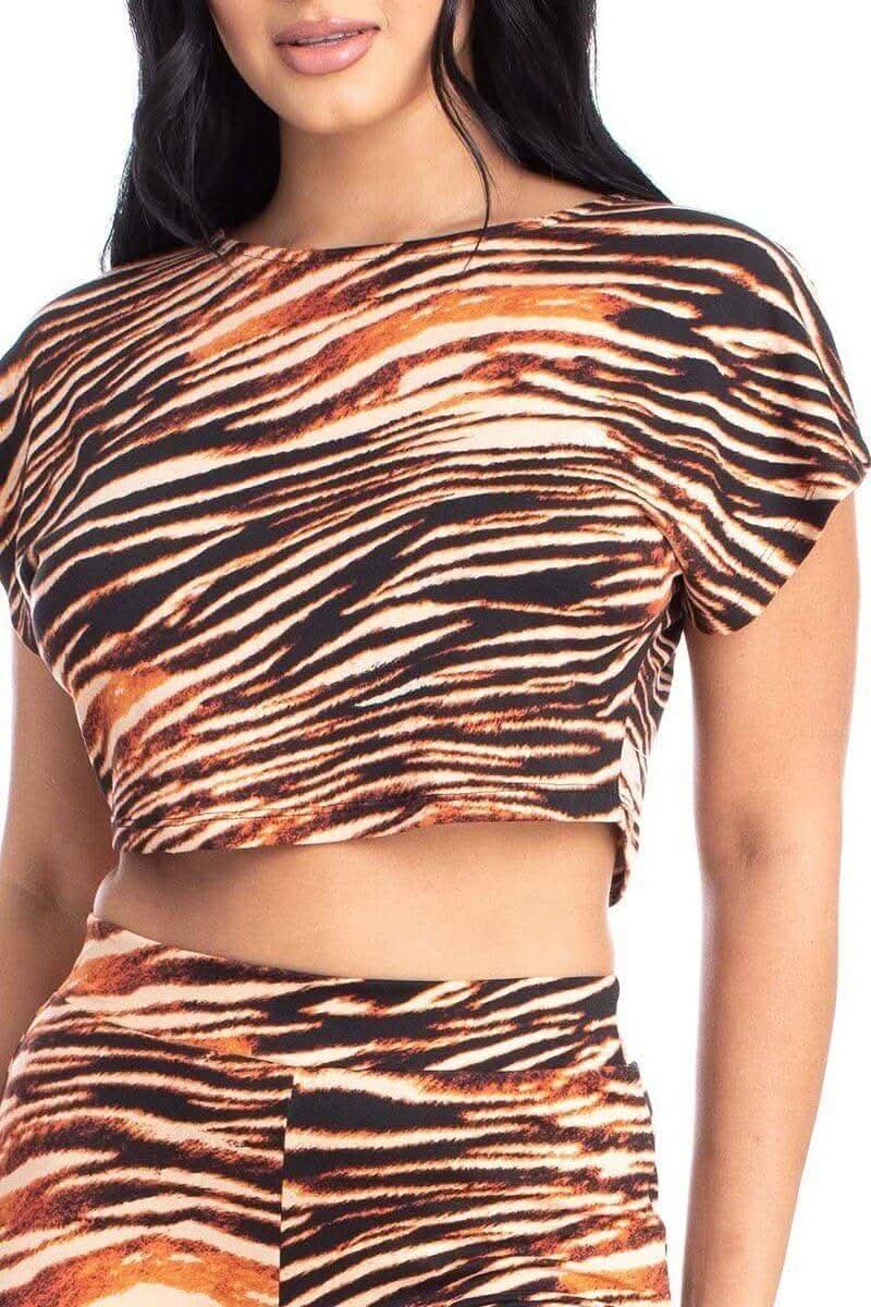 Zebra Print Crop Top And Palazzo Pants Set - Fit Me For 20