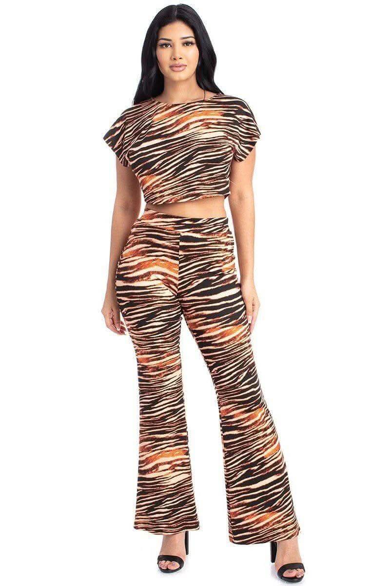 Zebra Print Crop Top And Palazzo Pants Set - Fit Me For 20