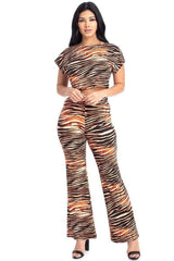 Zebra Print Crop Top And Palazzo Pants Set - Fit Me For 20