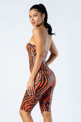Zebra Print Tube Romper With Front O Ring Zipper Detail - Fit Me For 20