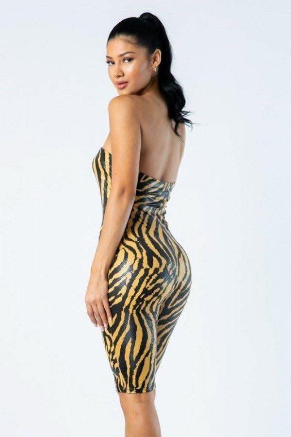 Zebra Print Tube Romper With Front O Ring Zipper Detail - Fit Me For 20